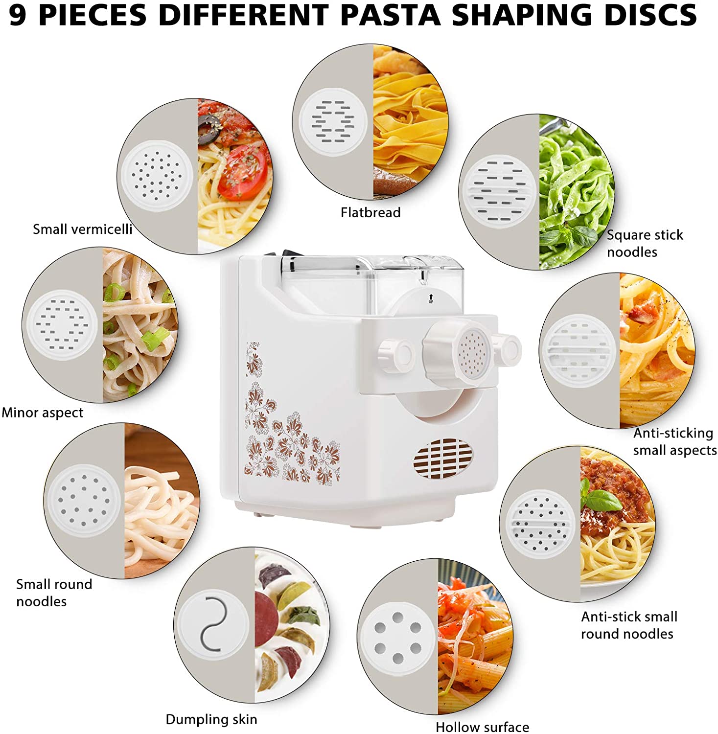 Miumaeov Electric Pasta Maker,Electric Pasta and Ramen Noodle Maker  Machine, Automatic Noodle Maker Machine with 9 Molds to Choose, Make  Spaghetti